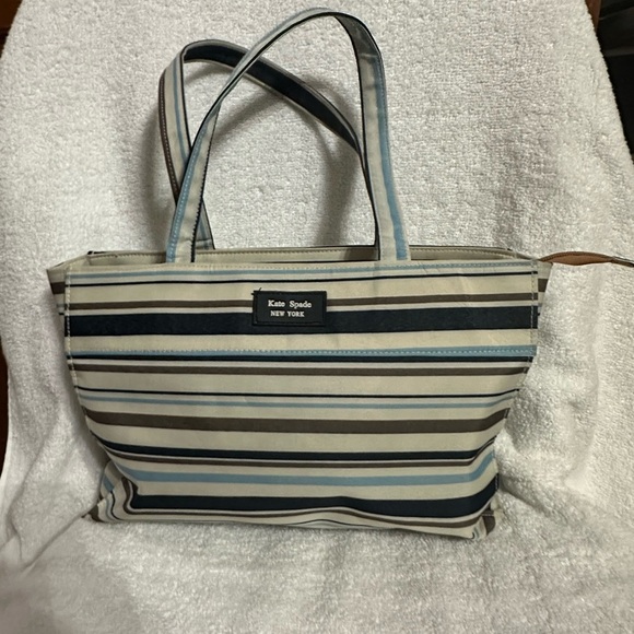 -SOLD-Kate Spade Stripped Canvas Tote Bag - Picture 6 of 15